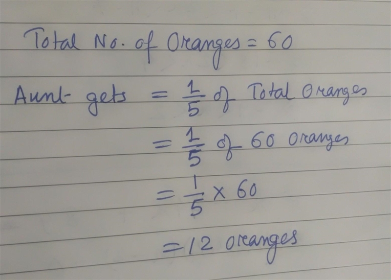 Jason bought a case of 60 oranges from his school fundraiser. He gave his aunt 1/5 of-example-1