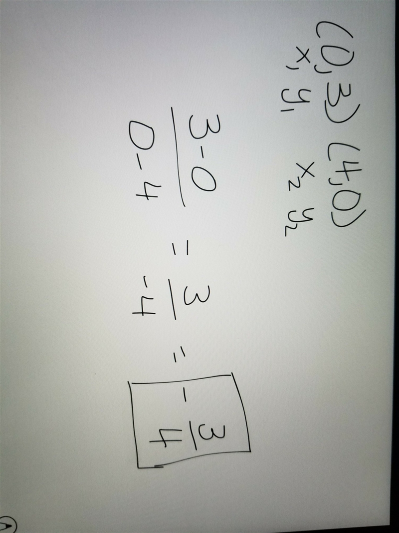 Find the slope of (0,3) (4,0)-example-1