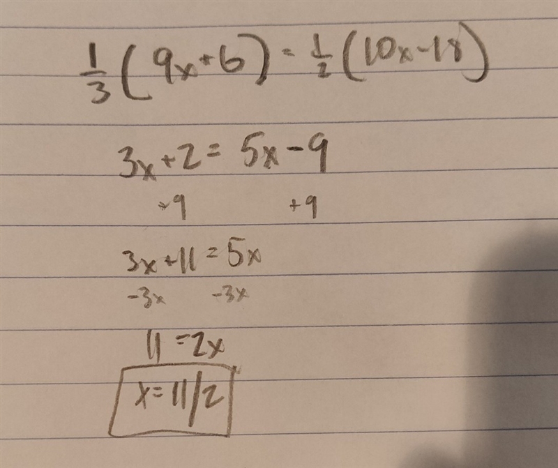 1/3(9x+6) = 1/2(10x-18)-example-1