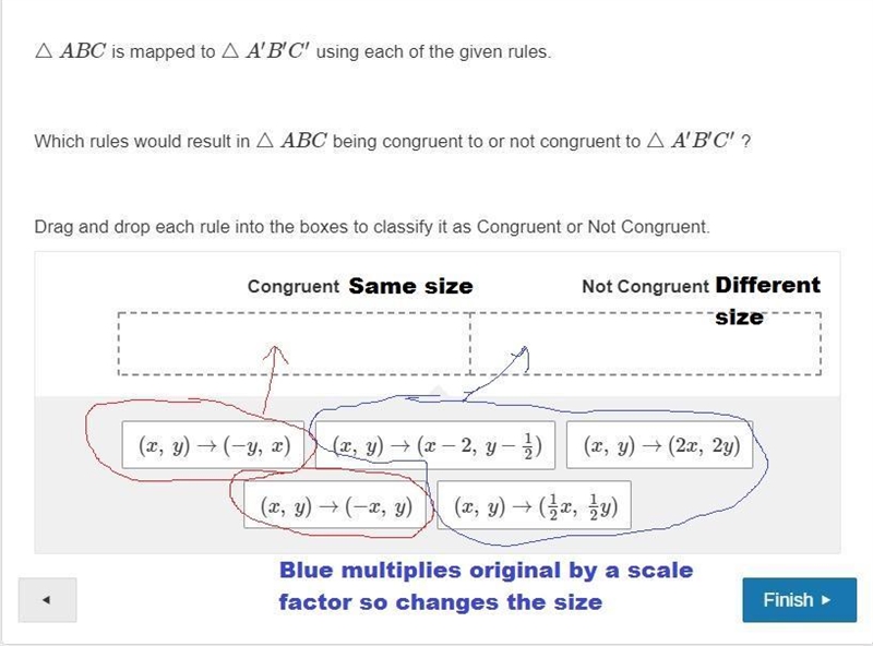 △ABC is mapped to △A′B′C′ using each of the given rules. Which rules would result-example-1