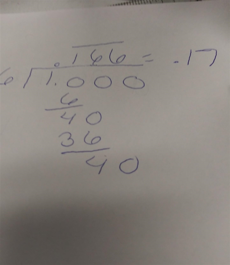 1/6 = ___________ (decimal-round to the hundredths)-example-1