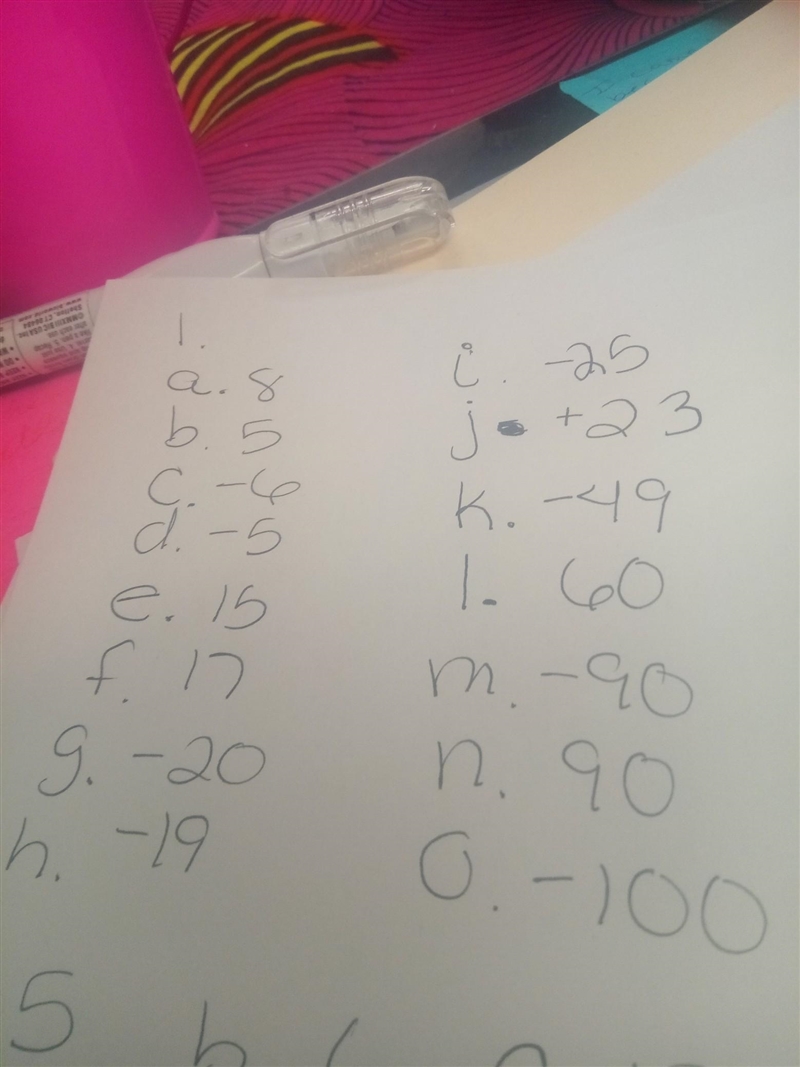 1- Calcule a) +5 + 3 = b) +1 + 4 = c) -4 - 2 = d) -4 - 1 = e) +6 + 9 = f) +10 + 7= g-example-1