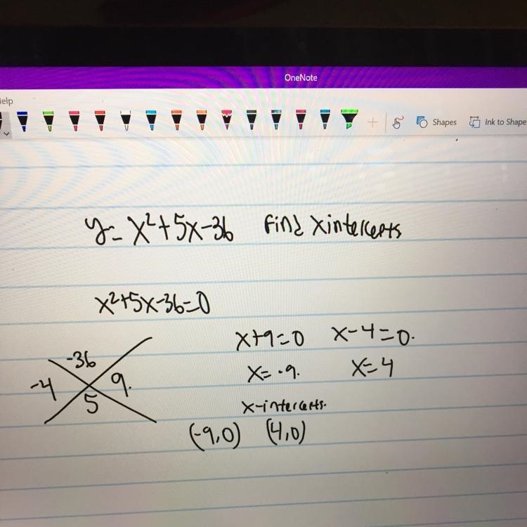 What are the x-intercepta of the graph of the function f(x)=x^2+5x-36-example-1