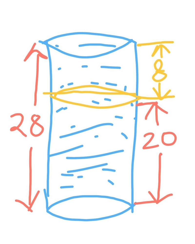 A milk bottle has radius 7cm and milk is filled upto a height of 28cm. A portion of-example-1