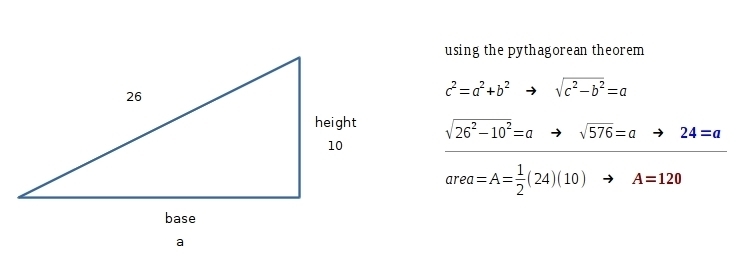 A right triangle has a hypotenuse whose length is 26 inches and a leg whose length-example-1