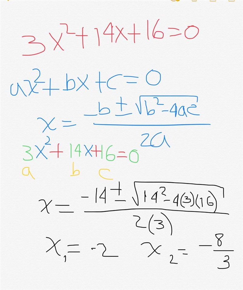 What are the solutions of 3x2 + 14x + 16 = 0?-example-1