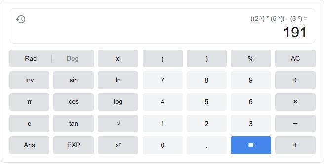 What is the value of 2 to the power of 3 x 5 to the power of 2 - 3 to the power of-example-1