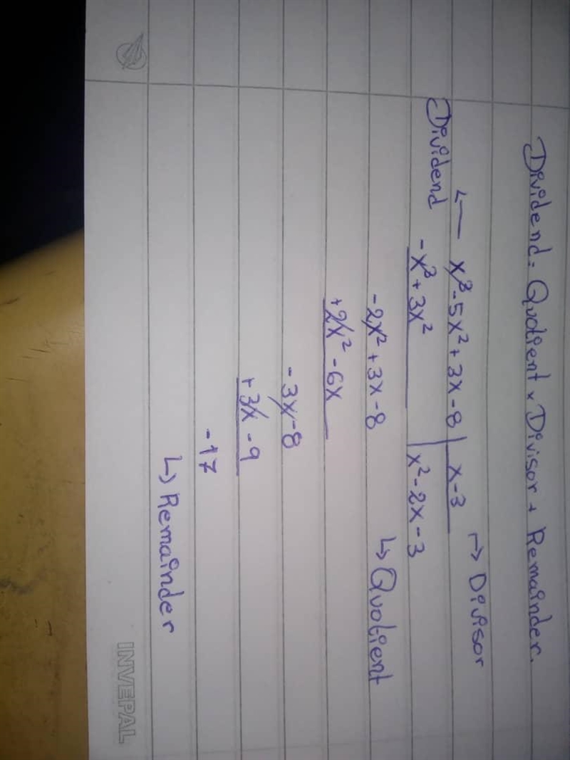 What is the quotient when x^3-5x^2+3x-8 is devided by x-3-example-1