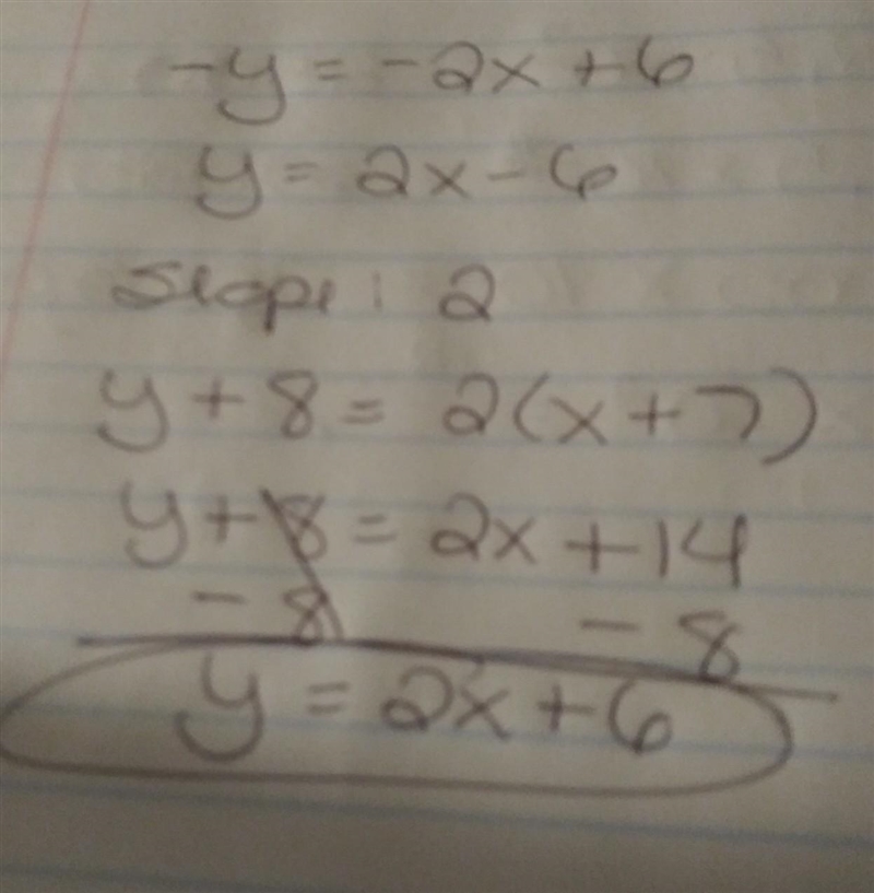 What is an equation of the line that passes through the point (-7,-8) and is parallel-example-1