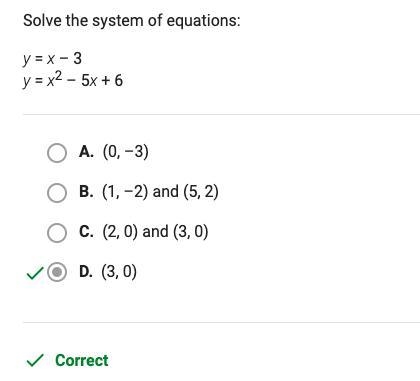 Solve the system of equations y=x-3 y=x^2-5x+6-example-1