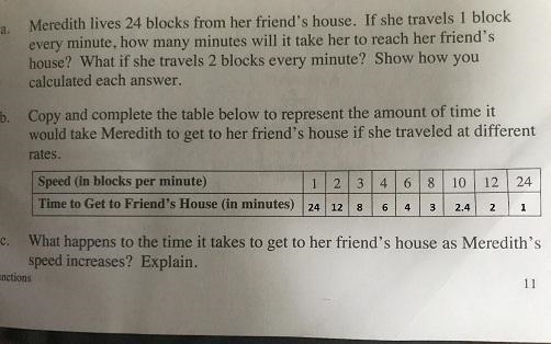 Copy and complete the table below to represent the amount of time it would take Meredith-example-1