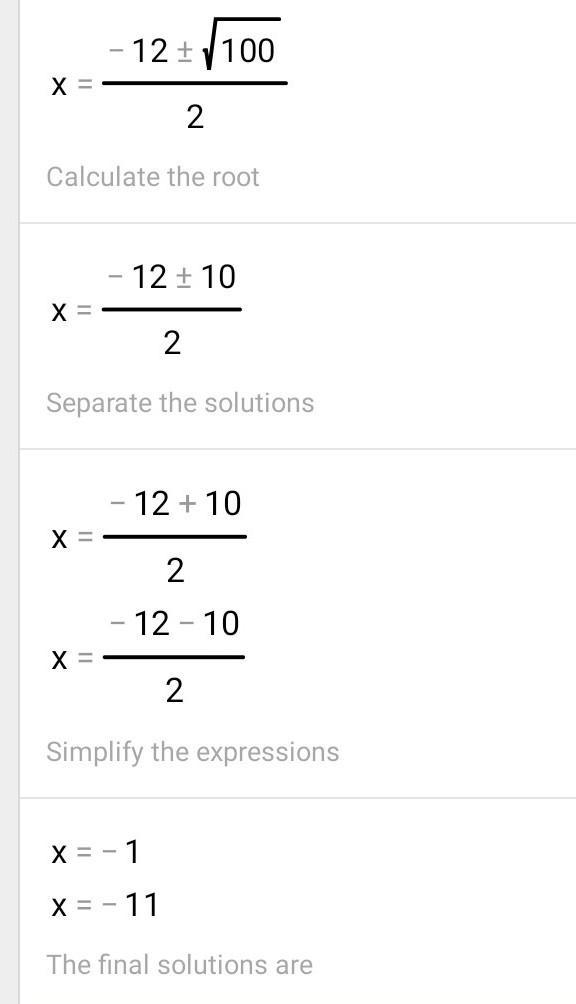 Finding Intercepts of Quadratic FunctionsConsider the function f(x) = x2 + 12x + 11. x-example-2