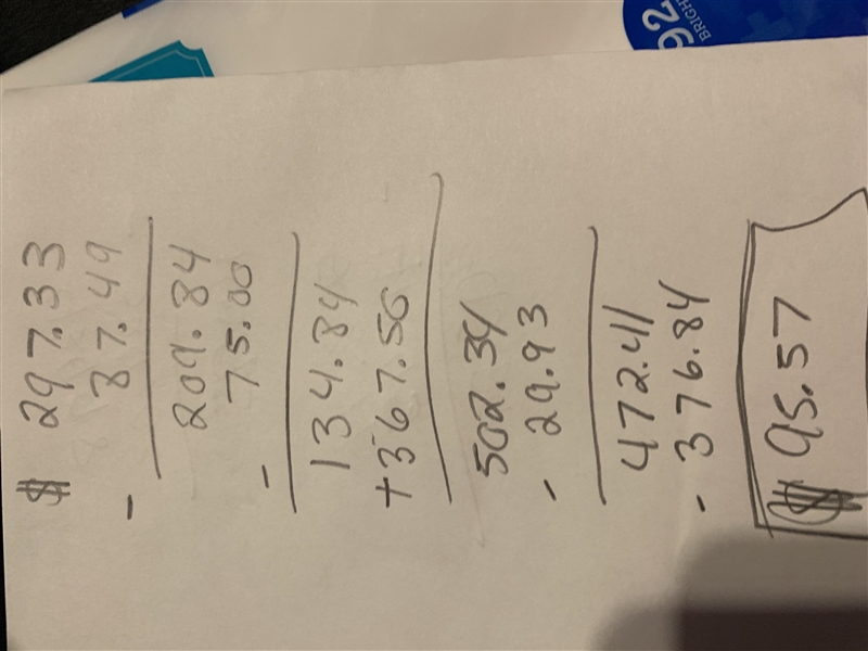 on the following checking account record into the figures and add or subtract them-example-1