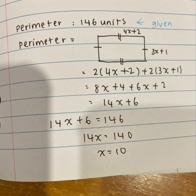 The perimeter of a rectangle below is 146 units find value of x-example-1