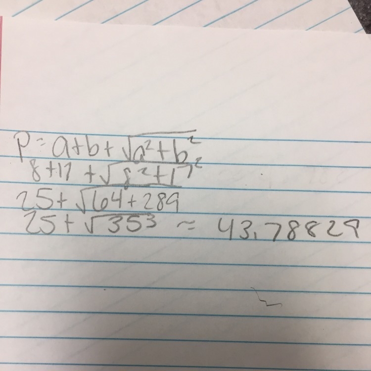 Find the perimeter of a right triangle with a leg of 8 cm and a hypotenuse of 17 cm-example-1