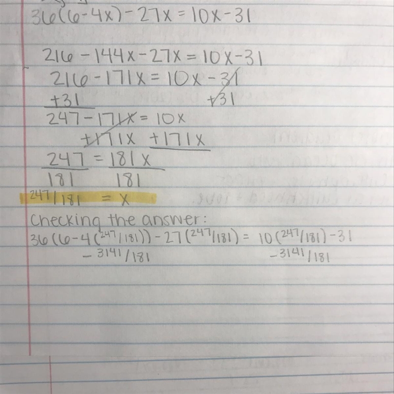 36 (6 - 4x) – 27x = 10x - 31-example-1