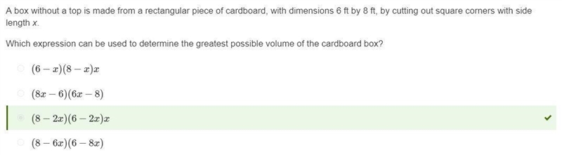 A box without a top is made from a rectangular piece of cardboard, with dimensions-example-1