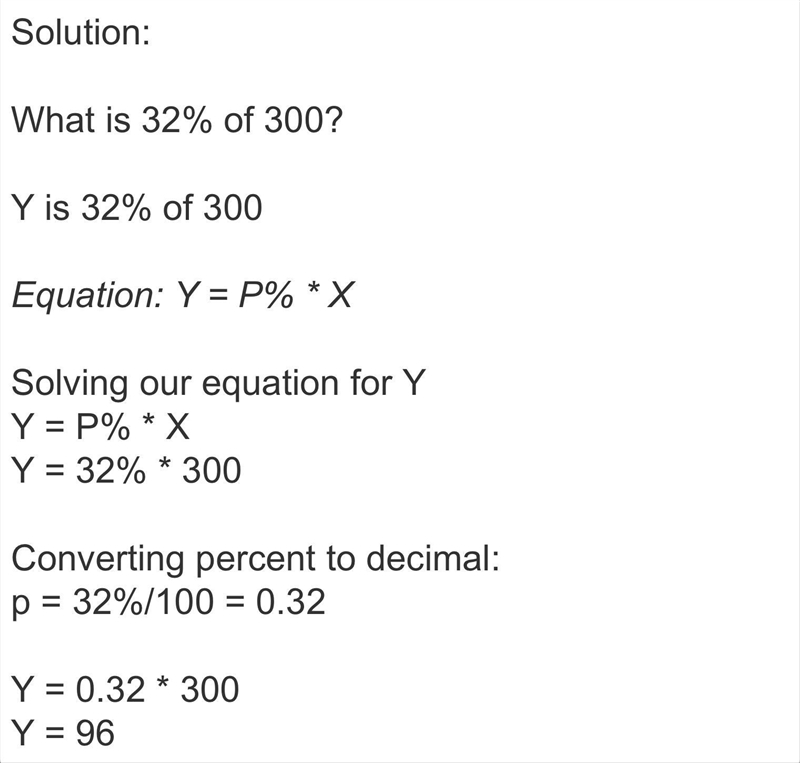 Question 9 (1 point) 32% of 300 is what number?-example-1