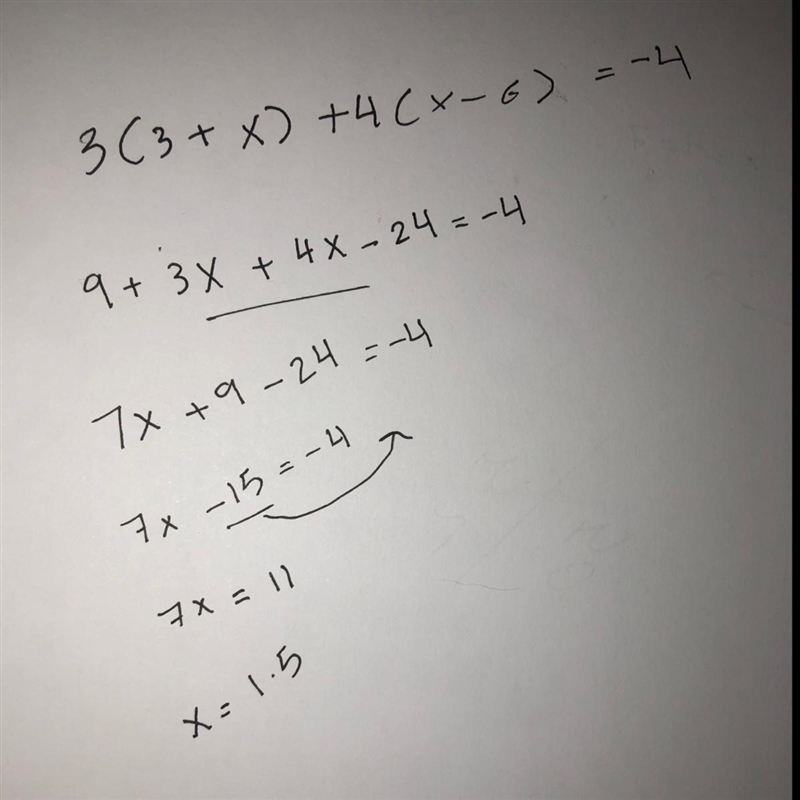 3 (3+x)+4 (x-6)=-4 what is x​-example-1