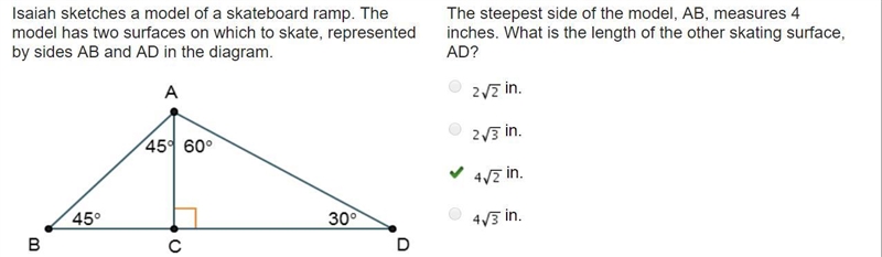 Isaiah sketches a model of a skateboard ramp. The model has two surfaces on which-example-1