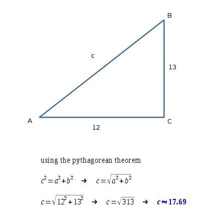 Traingle ABC is a right triangle. If AC = 12 and BC = 13, find AB.-example-1