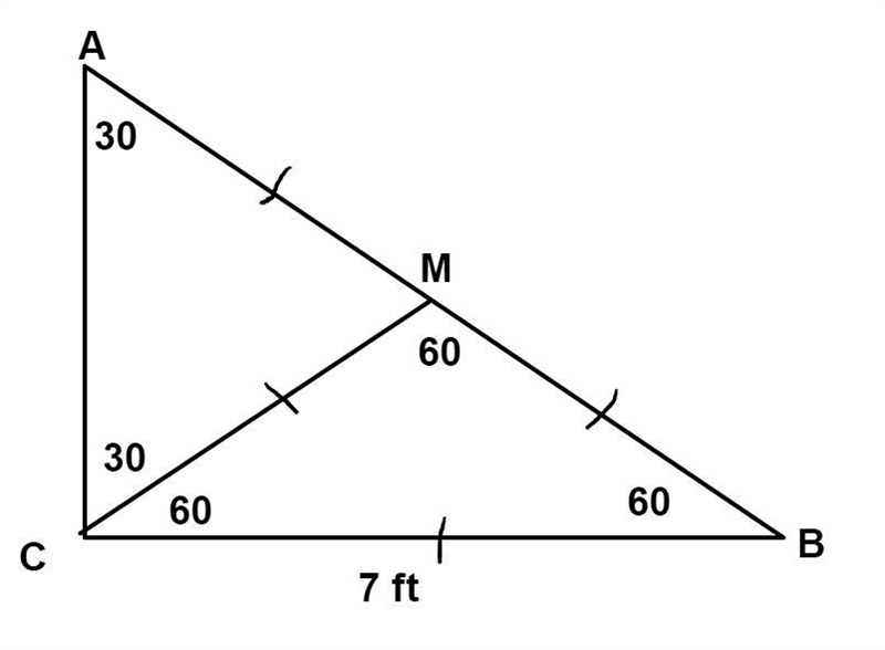 In ΔABC, m∠CAB = 30°, M is the midpoint of AB so that AB = 2·MC. Find the angles of-example-1