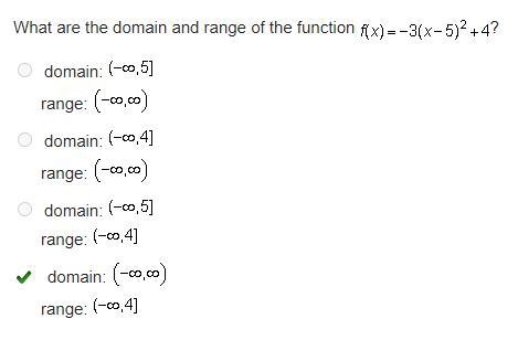 What are the domain and the range of the function f(x)=-3(x-5)^2+4?-example-1