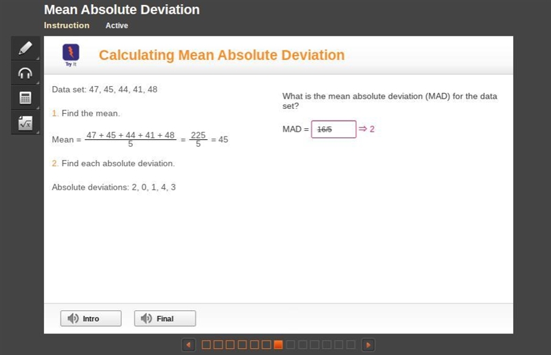 What is the mean absolute deviation (MAD) of the data set?-example-1