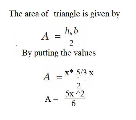 Find the area of the triangle, height=x, base=5/3x-example-1