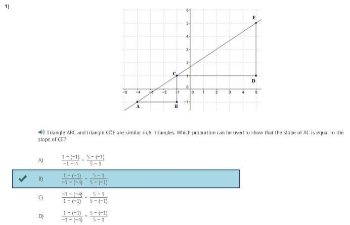 Triangle ABC and CDE are similar right triangles. Which proportion can be used to-example-1