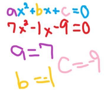 Which equation shows the quadratic function used to solve 7x^2=9+x for x?-example-3