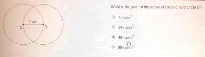 What is the sum of the areas of circle C and circle D? 7Pi units squared 14Pi units-example-1