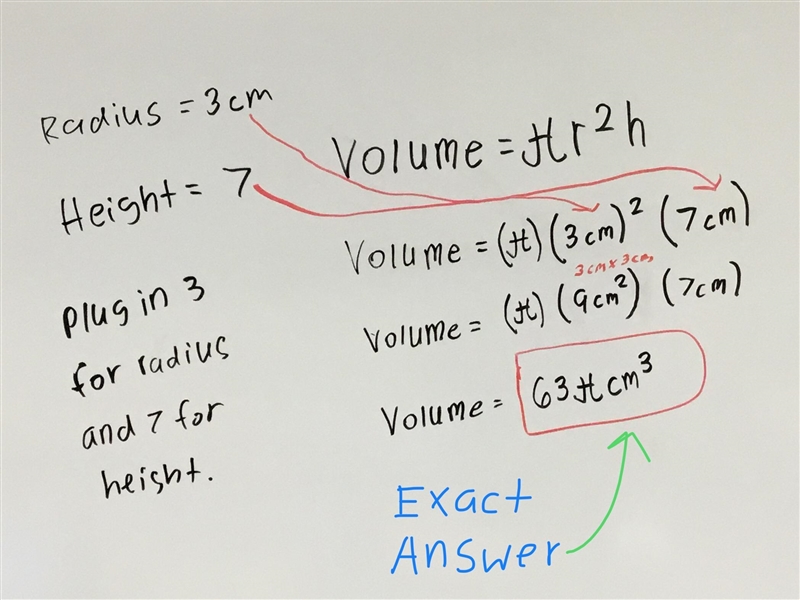 Find the volume of a cylinder with a radius of 3 cm and a height of 7 cm.-example-1