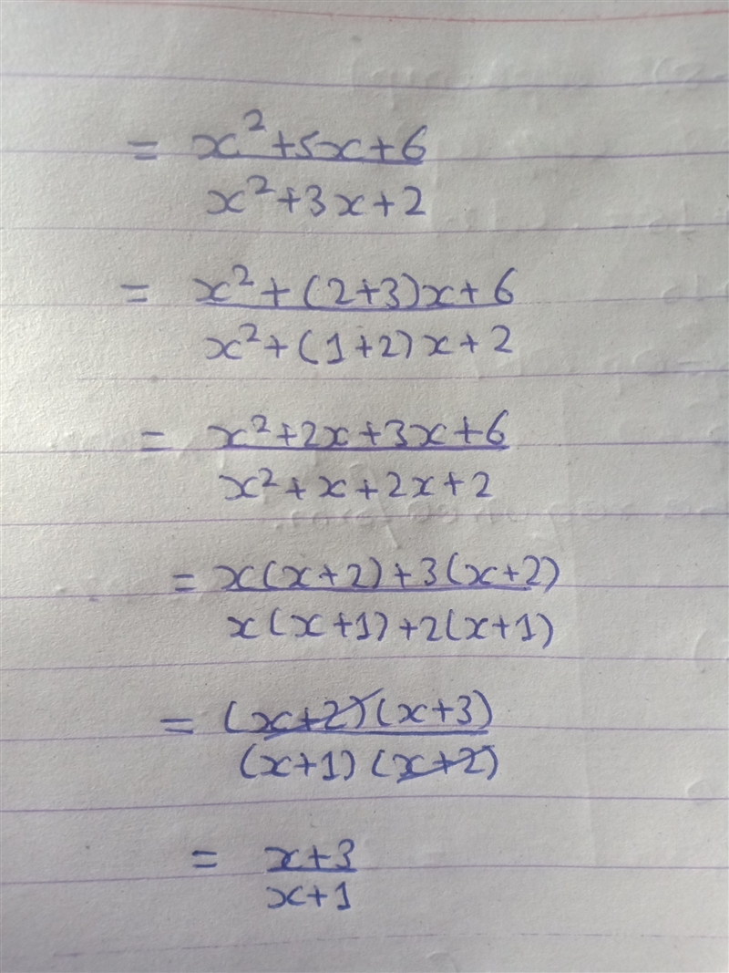 Can someone show me the work for this xsquare+5x+6 over xsquare+3x+2 ​-example-1