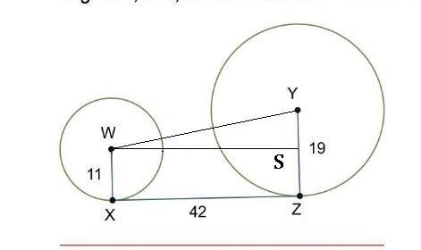 is a common external tangent to circles W and Y. What is the distance between the-example-1