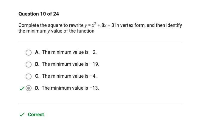 COMPLETE THE SQUARE TO REWRITE Y=X>2+8X+3 IN VERTEX FORM , AND THEN IDENTIFY THE-example-1