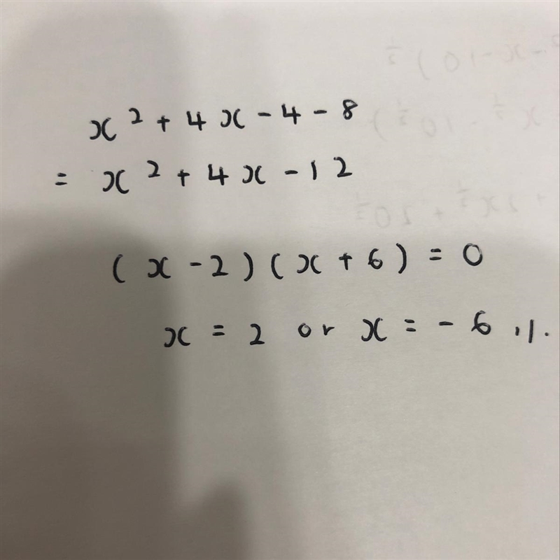 Solve for x in the equation x2 + 4x-4-8. x=-6 or x = 2 x=-2+2 V2 x=-2 or x = 6 x=2+2.3-example-1