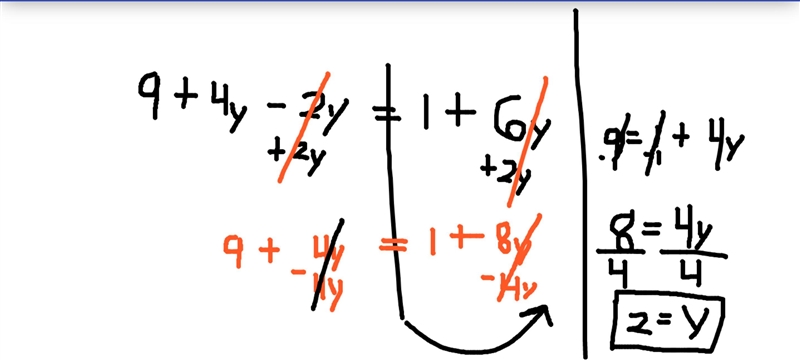 7. 9+ 4y – 2y = 1 + 6y How to solve-example-1