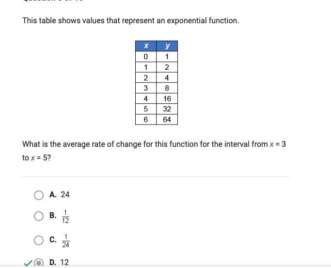 This table shows a value that represents an exponential function what is the average-example-1