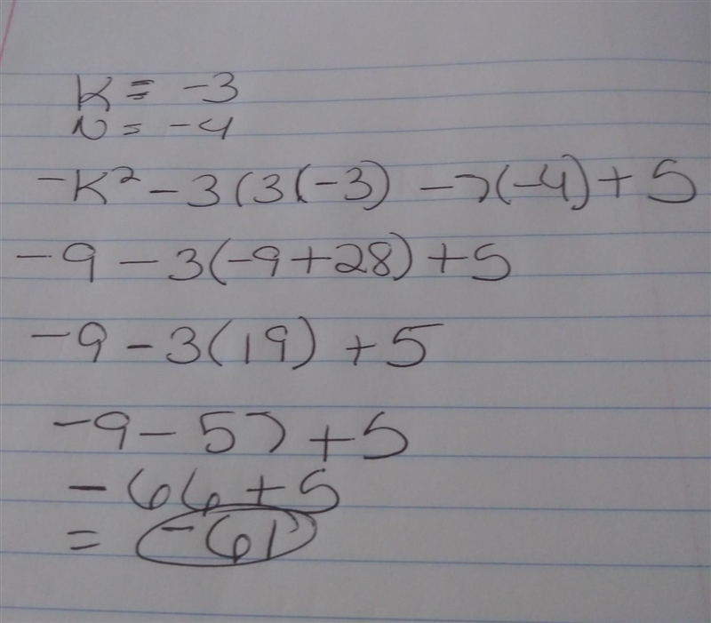 K=-3 N=-4 -K²-3(3K-7N)+5-example-1