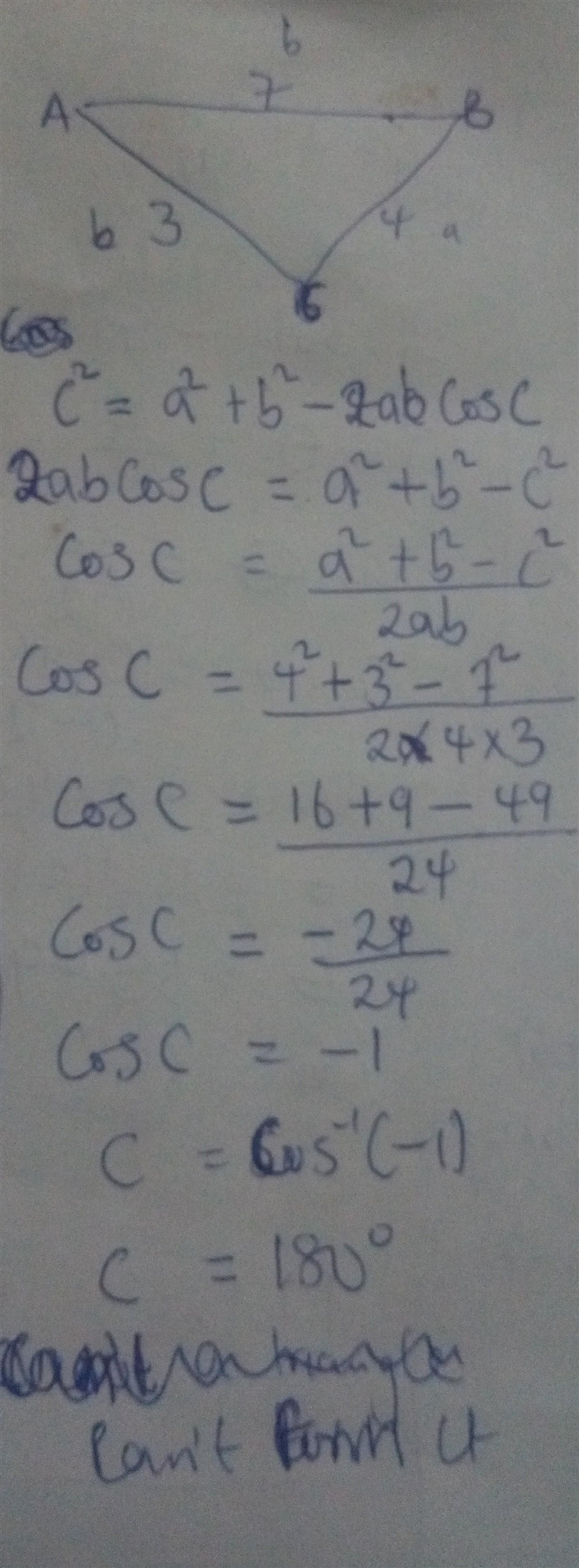 Can the sides 3, 4, 7 create a triangle-example-1