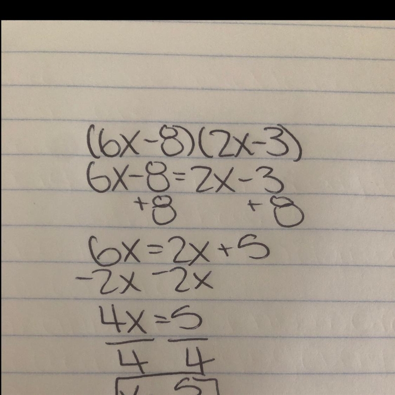 Solve (6x-8)(2x-3) Show work-example-1