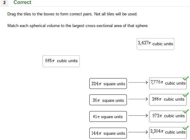 Match each spherical volume to the largest cross sectional area of that sphere-example-1