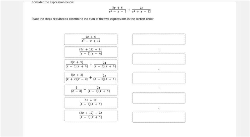 Consider the expression below. Place the steps required to determine the sum of the-example-1