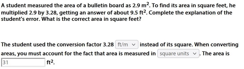 A student measured the area of a bulletin board as 2.1 m squared. To find it’s area-example-1