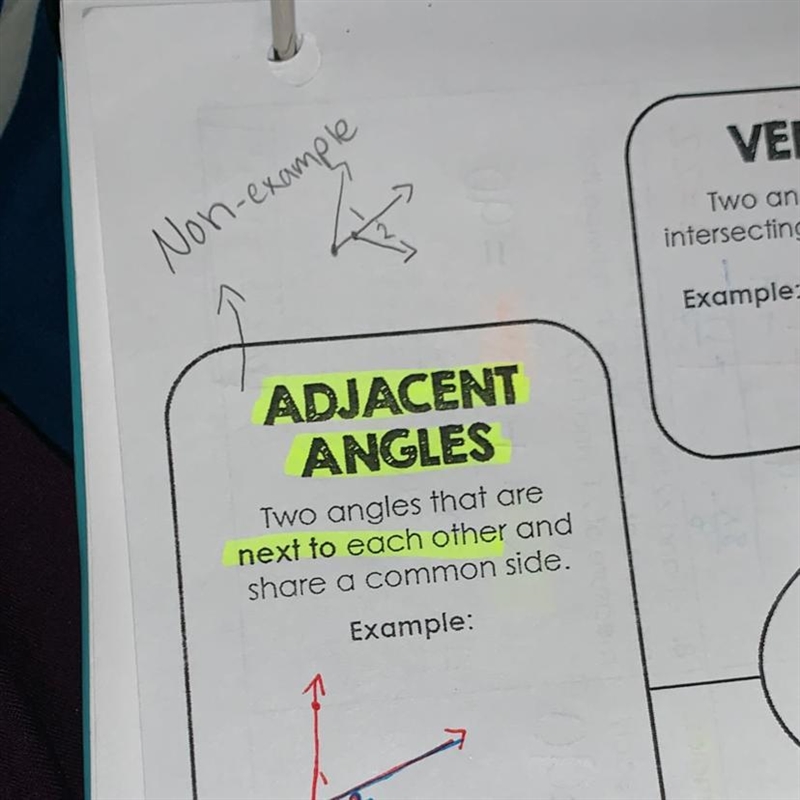 Examples of adjacent angles-example-1