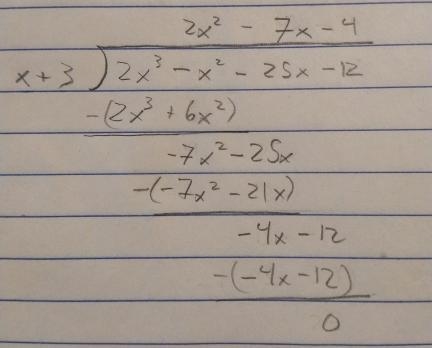 The polynomial p(x)=2x^3-x^2-25x-12 has a known factor of (x+3). Rewrite p(x) as a-example-1