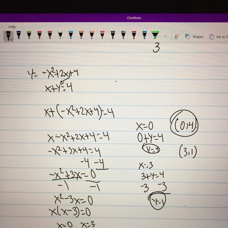 Which two points satisfy y = -x2 + 2x + 4 and x + y = 4? A. (0, 4) and (4, 0) B. (0, 4) and-example-1