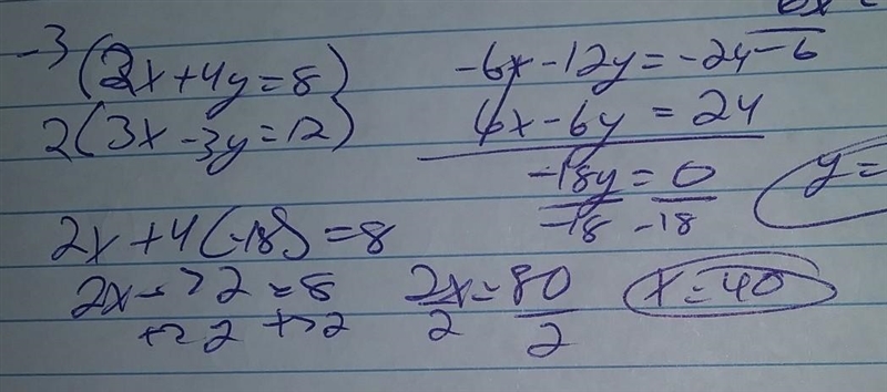 Solve the following system of equations by using the elimination method. 2x + 4y = 8 3x-example-1