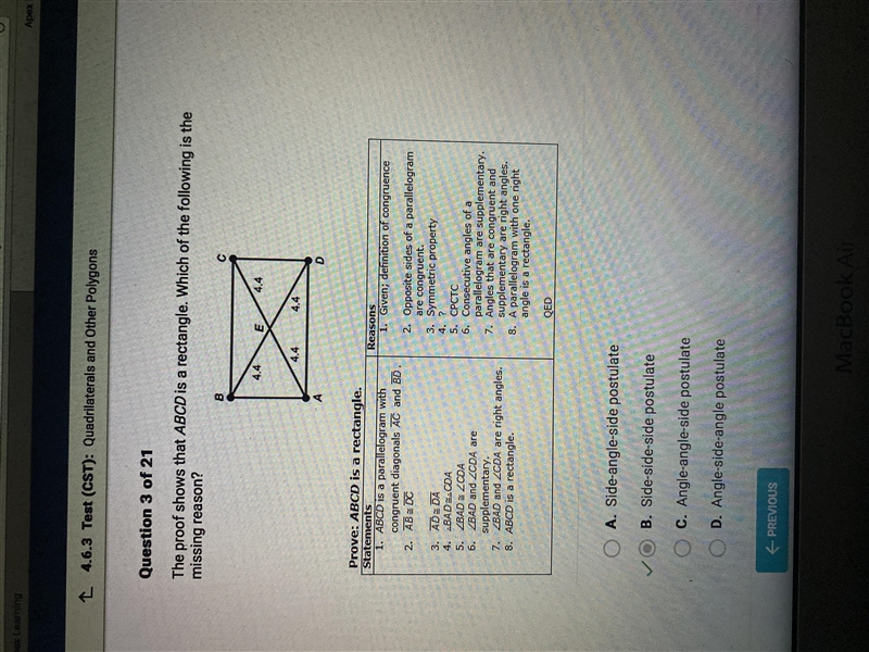 The proof shows that ABCD is a rectangle. Which of the following is the missing reason-example-1